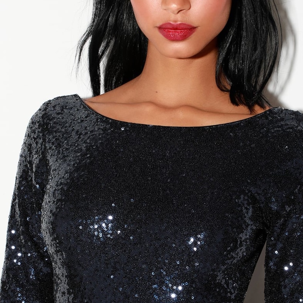Black Sequin Midi Dress